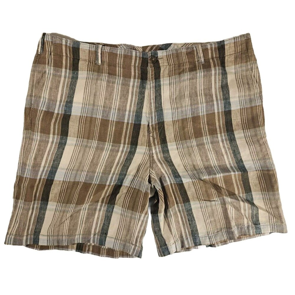 Lincs David Chu Plaid Check Linen Shorts Mens Size 42 Casual Weekend